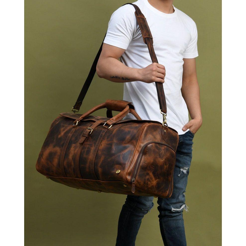 Leather Duffle Bag: Men's Travel Weekender with Shoe Compartment
