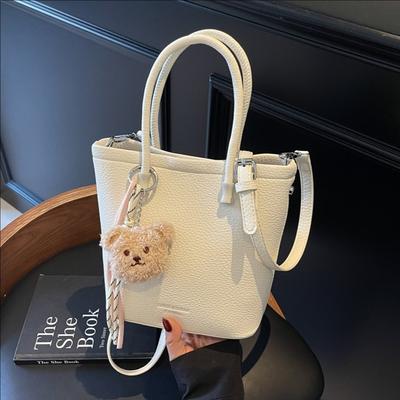 Lychee Pattern Portable Bucket Bag Women'S Simple Trend Shoulder Bag Foreign Style Versatile Messenger Bag