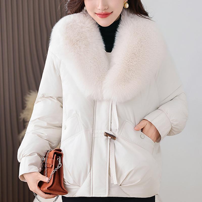 

Модные женские короткие парки Зимнее пальто Большой воротник из искусственного меха Толстые Теплые Элегантные Женские куртки 2XL белый