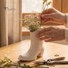 Rustic Desktop Ornament Western Cowboy Boot Vase, White Matte Relief Decorative Flower Pot, Vintage Art Piece PETG for Dried Flowers Home Decor