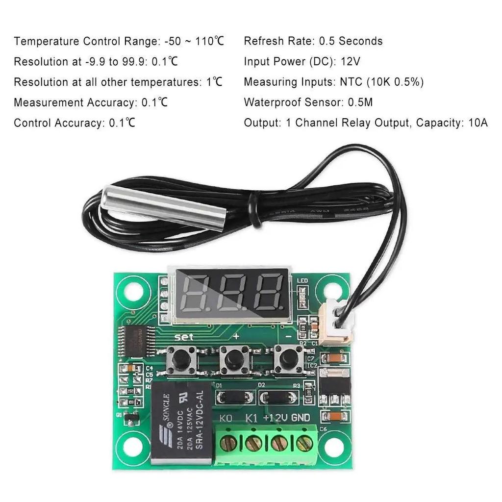 12V Temperature Controller Module with Case XH W1209 LED Display Digital Thermostat Module Waterproof NTC Probe -50~110℃