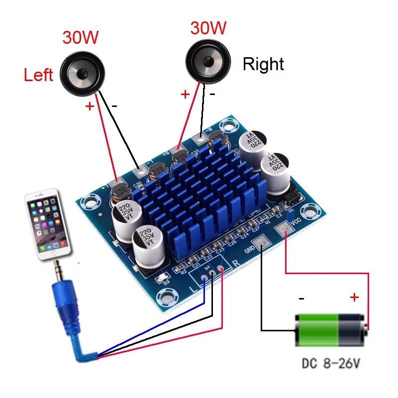 XH-A232 Digital Audio Power Amplifier Board 30W+30W 2.0 Channel Stereo Output Low Noise for Desktop Audio System DIY