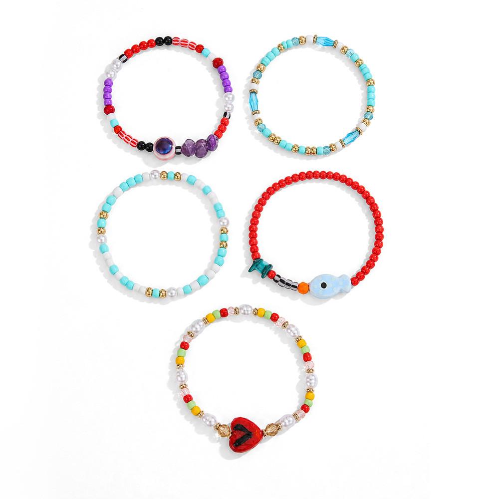 Bohemian Style Multicolored Glass Beaded Bracelet With Heart And Evil Eye For Vacation Gift For Women