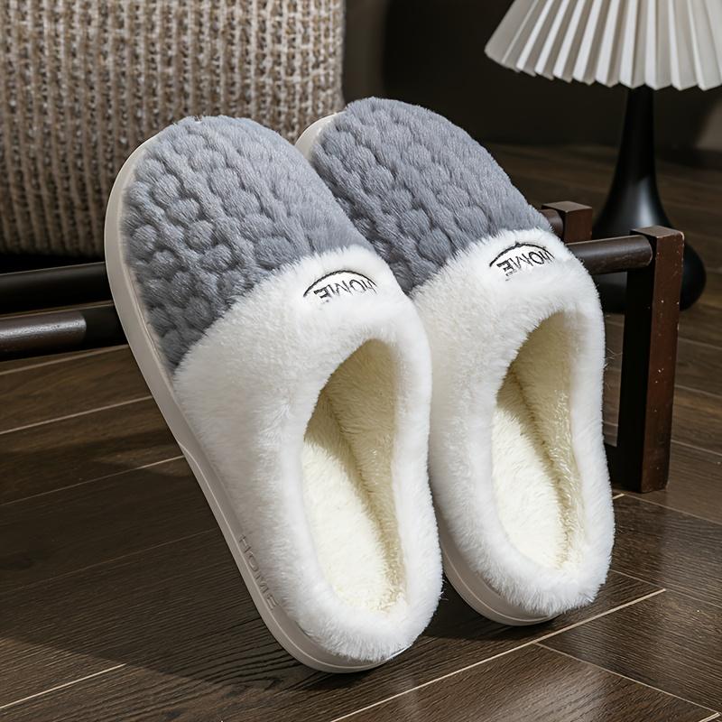 Double-Color Wheat Ear Warm Slippers with Non-Slip Thick Sole for Couples - Pink, Green, Gray