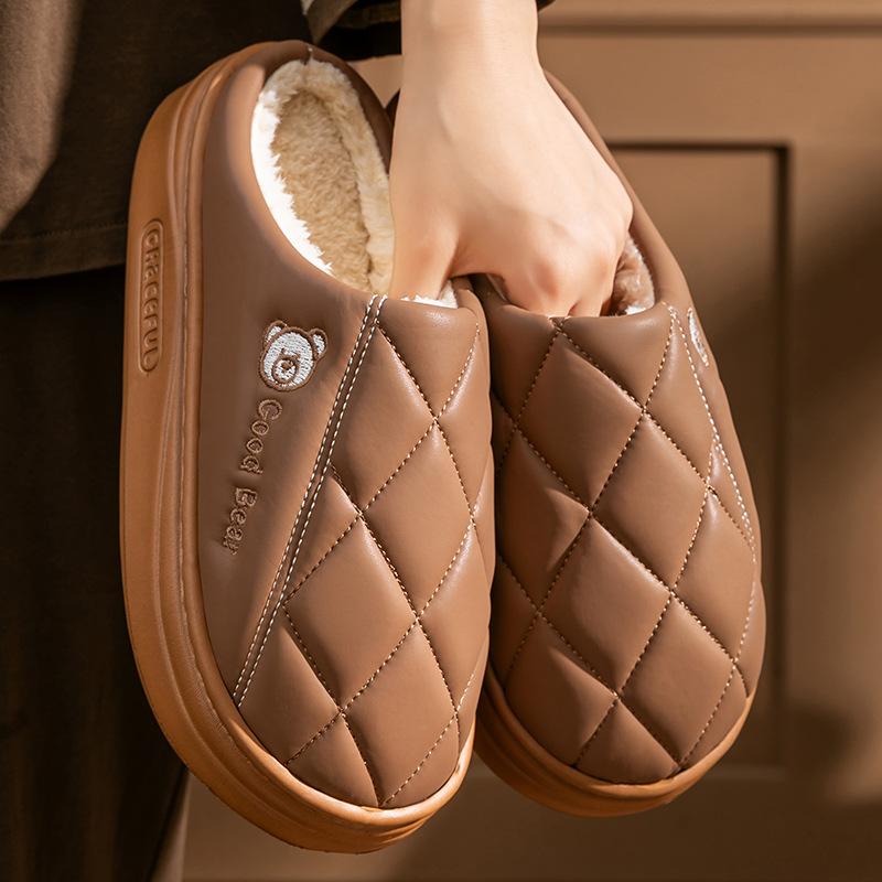 

Новые водонепроницаемые хлопковые тапочки из искусственной кожи, осенне-зимние домашние тапочки на толстой подошве, нескользящие, для улицы, бархатные теплые хлопковые туфли 44-45 кофейный