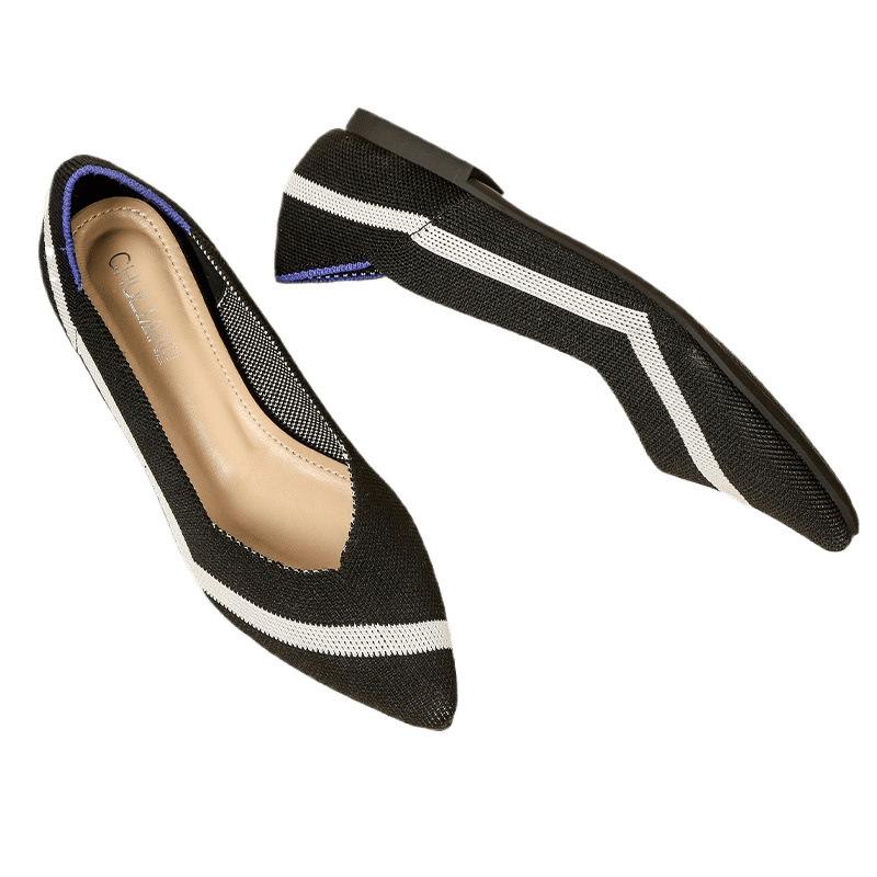 Špičaté boty z létajícího úpletu Boty do lodi s plochou podrážkou a prodyšným úpletem Leopardí potisk Jednobarevné pruhované boty s nízkým výkrojem Dámské