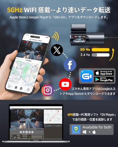 GKU New Edition Drive Recorder Front and Rear Camera [4K 1.5" LCD] GPS [5GWIFI] Smartphone Linked Small Drive Recorder Front and Rear 4k+1080p Dr