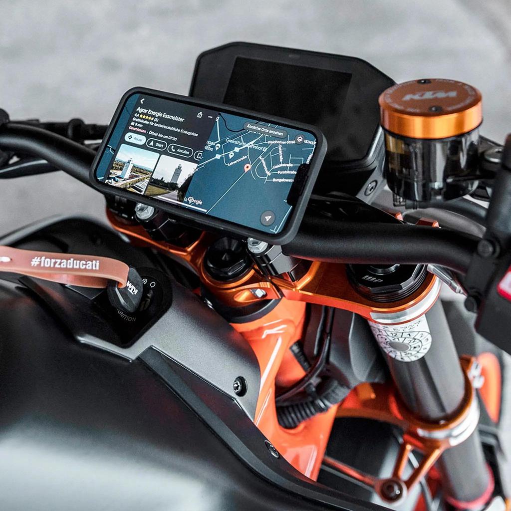 SP Connect Moto Mount Pro Chrome CNC Motorcycle Smartphone Holder with and Adjustable Handlebar Diameter High-Strength 360° Rotation,
