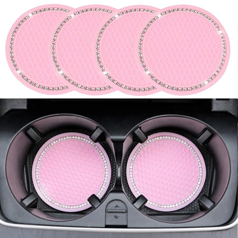 Non-slip Car Water Cup Pad Luminous Car Coaster Pad Mat Cup Bottle Holder Rhinestone Rubber Pad Mat Car Styling Accessories