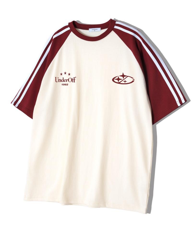 Under Off Oversized Raglan Track Line Short Sleeve T-Shirt Star Logo Burgundy Burgundy/S