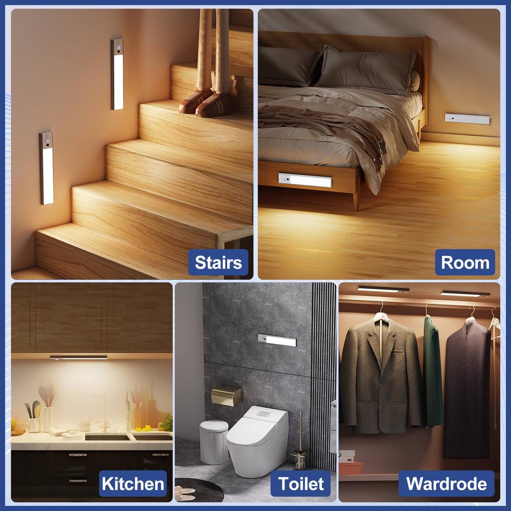 40CM Motion Sensor Cabinet Light with Hand Wave Activated, 3 Color Modes, USB Closet Lamp for Kitchen, Wardrobe, Staircase Deco