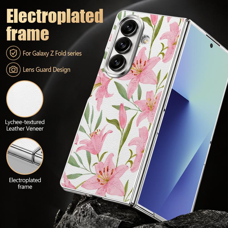 Vintage White Flower Case For Samsung Z Fold 8 Ultra 7 6 5 Luxury Plating Leather Skin Hard Phone Cover For Galaxy Z Fold8 Fold7 Fold6