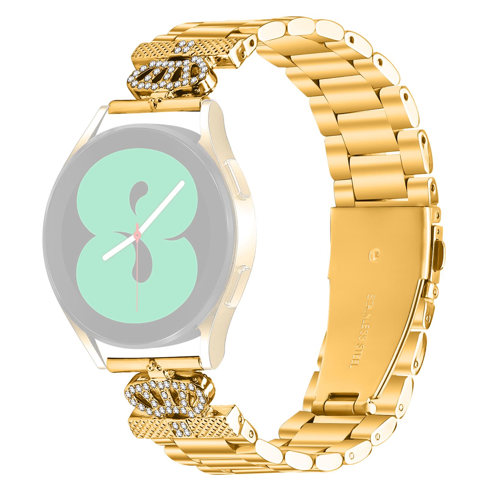 

For Samsung Galaxy Watch4 Classic 42mm/46mm Metal Strap Crown Shape Rhinestone Decor Watch Band Gold