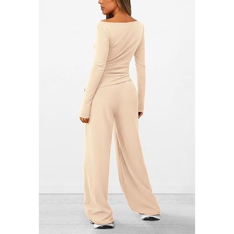 YYFS Pantaloni da donna alla moda casual primavera autunno tinta unita stampa manica lunga scollo a V pantaloni tuta