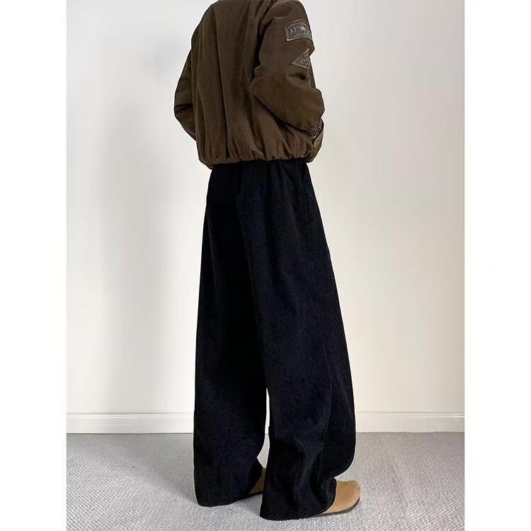 Vintage corduroy casual pants for men and women loose Maillard lazy casual elastic waist velvet spring and autumn