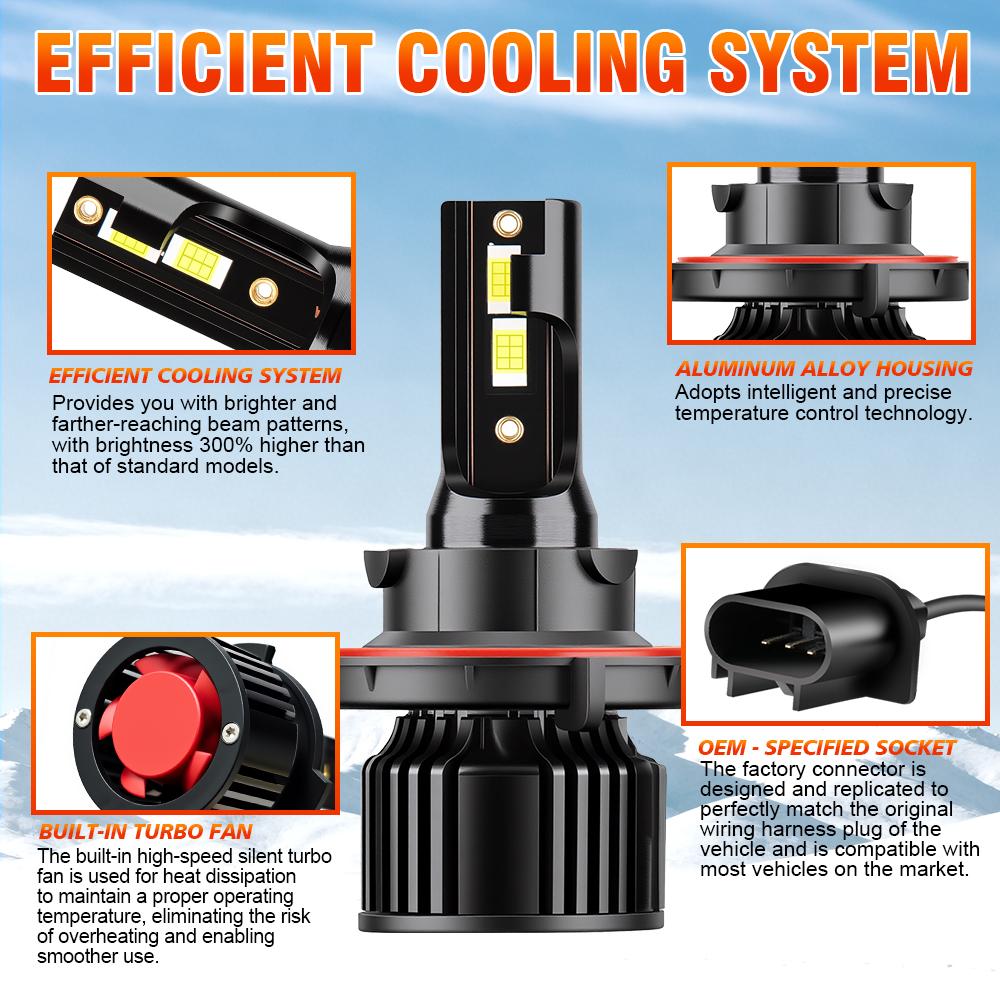 H13 High low beam TOP Best LED Auto Bulbs Canbus Led Headlight CSP 3570 chips 6000K Car Headlight High lumen 30000LM 12V Bulbs