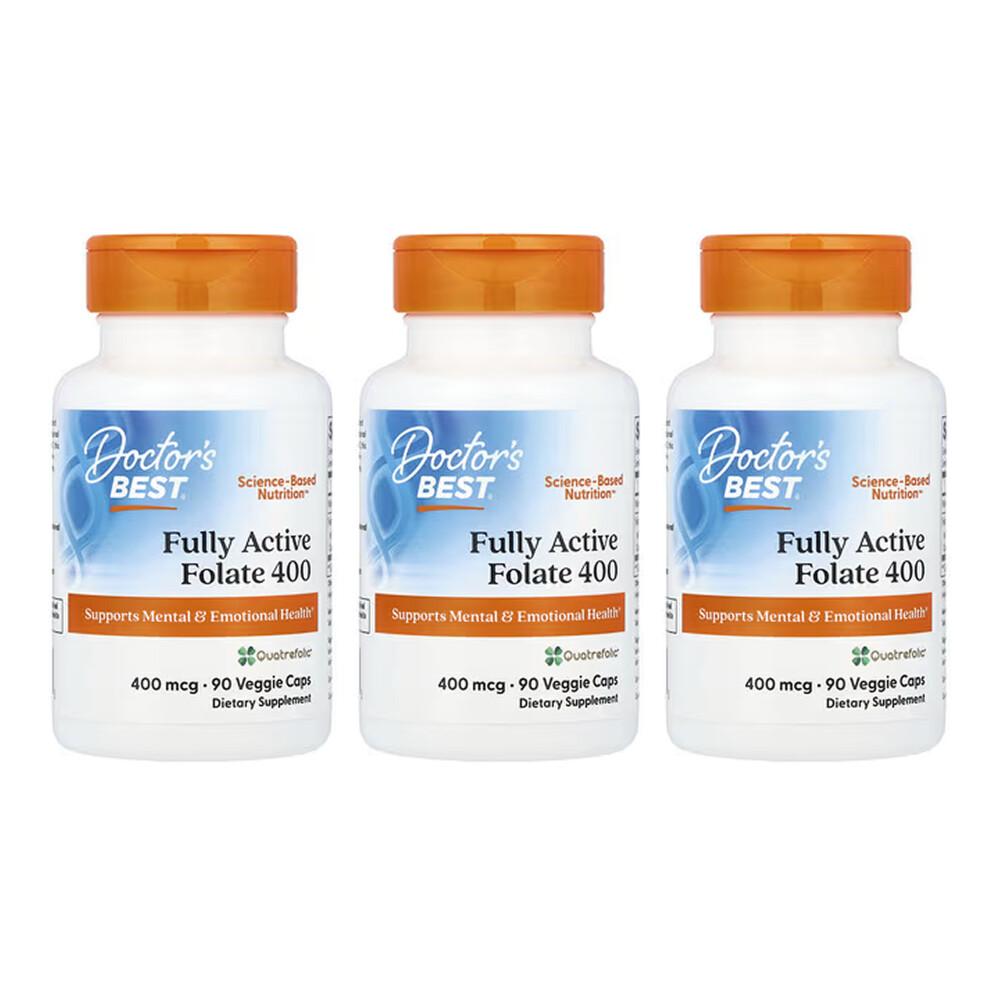 Doctor's Best Quatrefolic Fully Active Folate 400mcg Veggie Capsules, 250 Count - 3 Pack