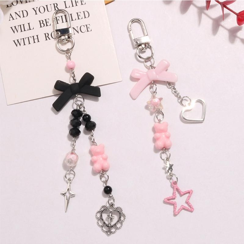 Eye Catching Heart Bear Key Chain Pendant Butterfly Knot Key Rings for Phones
