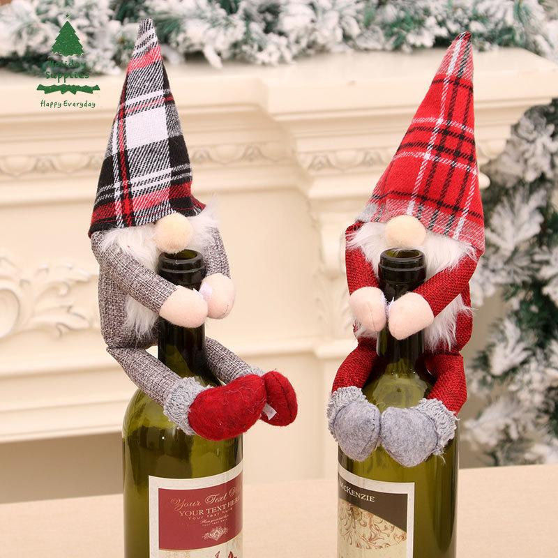 

Рождественские украшения для дома Рождественская бутылка красного вина с украшением из красного вина Кукла Санта-Клауса с вином и набором вина.