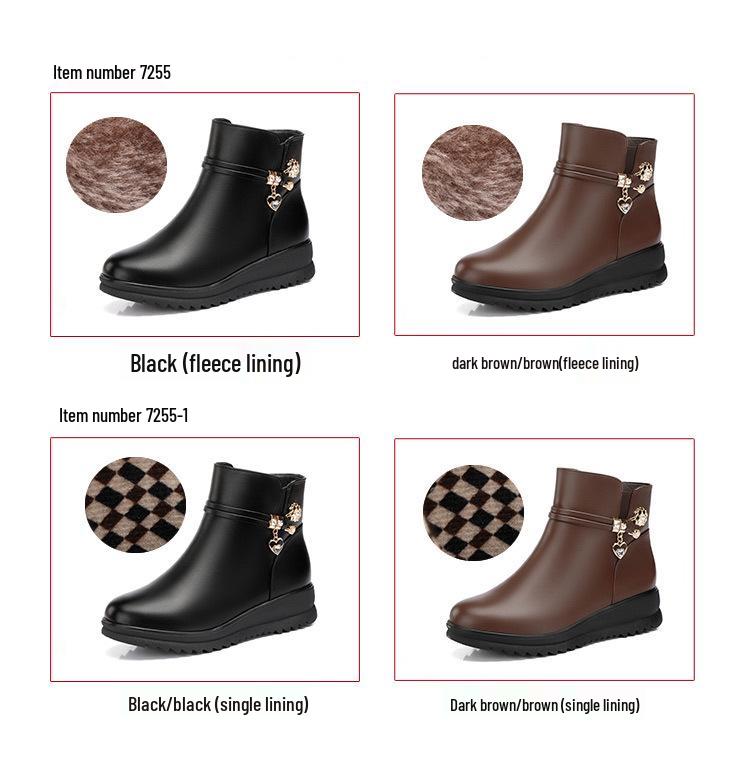 Dámské bavlněné kotníkové boty: Měkká kůže, nízký podpatek, plus samet na podzim a zimu 2021