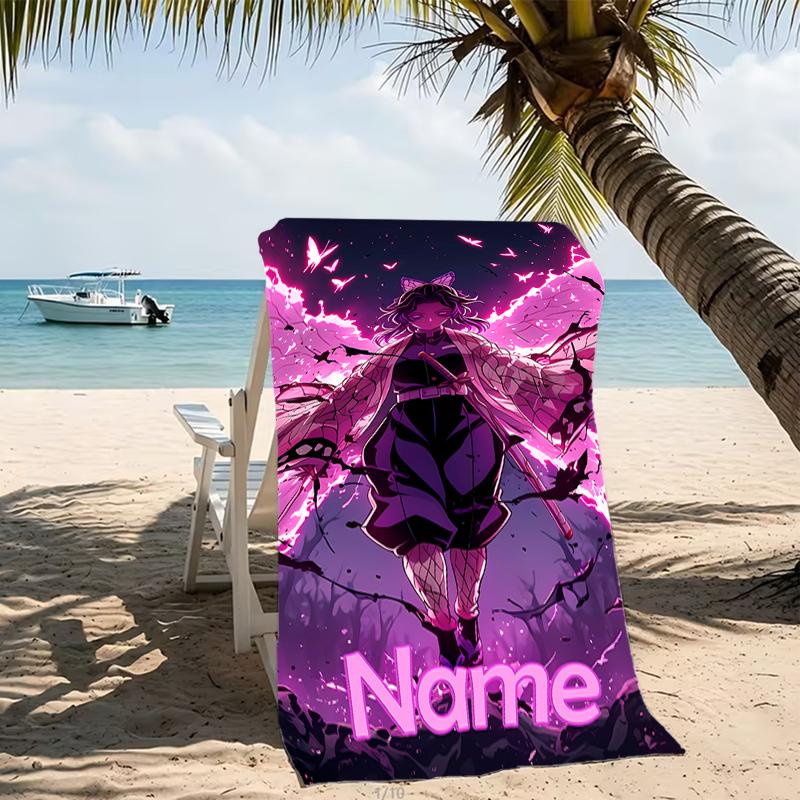 Customizable Personalized Beach Towels Demon Slayer Shinobu Kocho Themed designs.Suitable for the Beach, Yoga, Sports;ideal As Beach Accessories