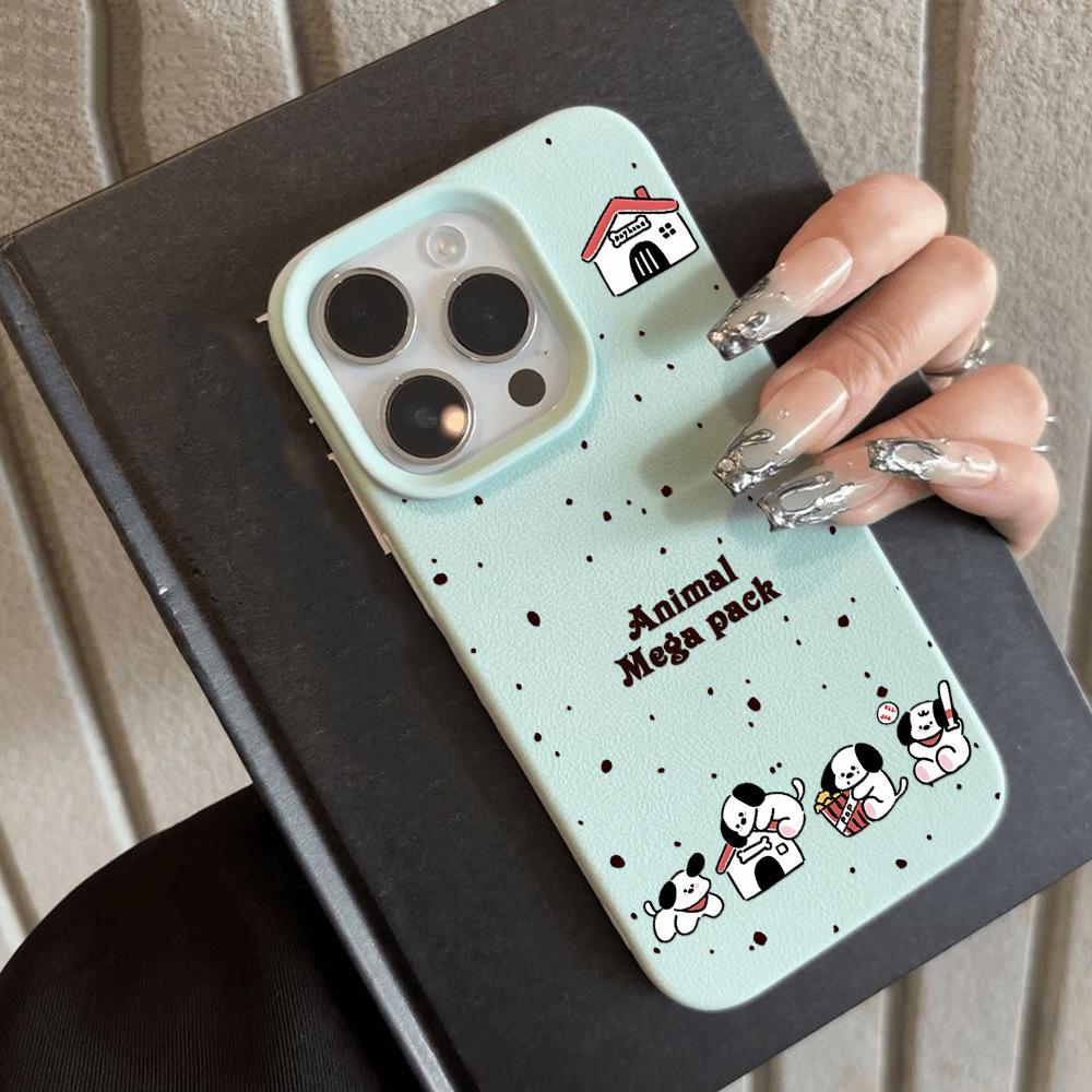 ins soft cute puppy for iPhone17 Pro Max leather pattern mobile phone protective case 17/16 all-inclusive 15 large holes
