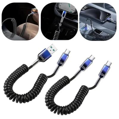 100cm 120W USB-C To USB-C Cable 10A Coiled Retractable Spring Car Charger Fast PD Charging Cable for Phone