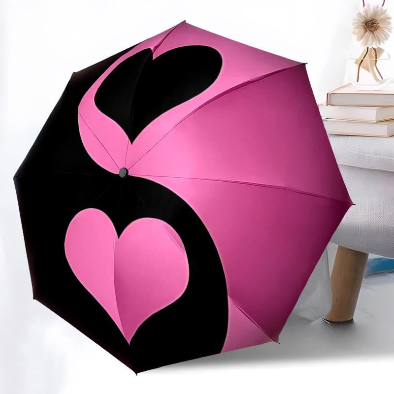 1PC Heart Yin Yang Automatic Open/close Umbrella with 8-Rib Structure for Women/Men, All-Season Use - Travel Essential, Stylish Accessory, Highquality