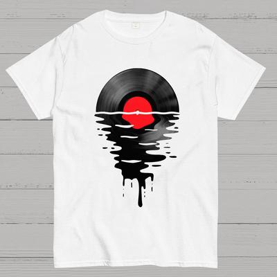 Vinyl LP Music Record Sunset Red Unisex 100% Cotton Summer Casual Cool Loose T-Shirt