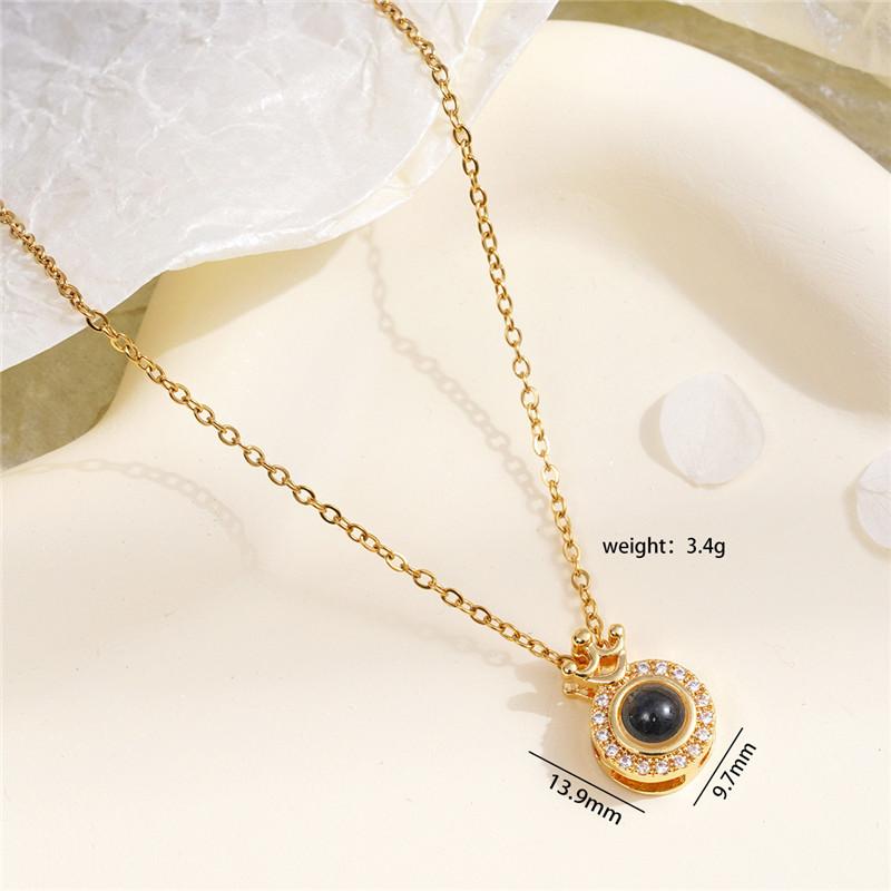 Light Luxury Crown Zircon Pendant Necklace Stainless Steel Chain 100 Language I Love You Choker Jewelry Gifts For Women Girls