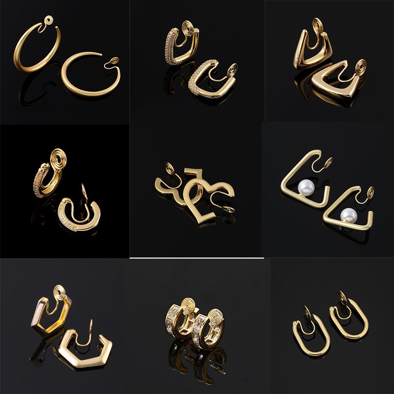 Vintage Real Gold Plating Geometric Metal Hoop Mosquito Coil Clip On Earrings for Women Minimalist Non Pierced Ear Clips
