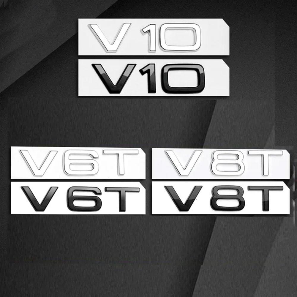 3D ABS Chrome Black Logo V6T V8T V10 Emblem Car Fender Side Badge Decals