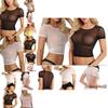 Womens Fashion See Through Mesh Sheer Tank Crop Top Vest Tshirt Blouse Tops Tee