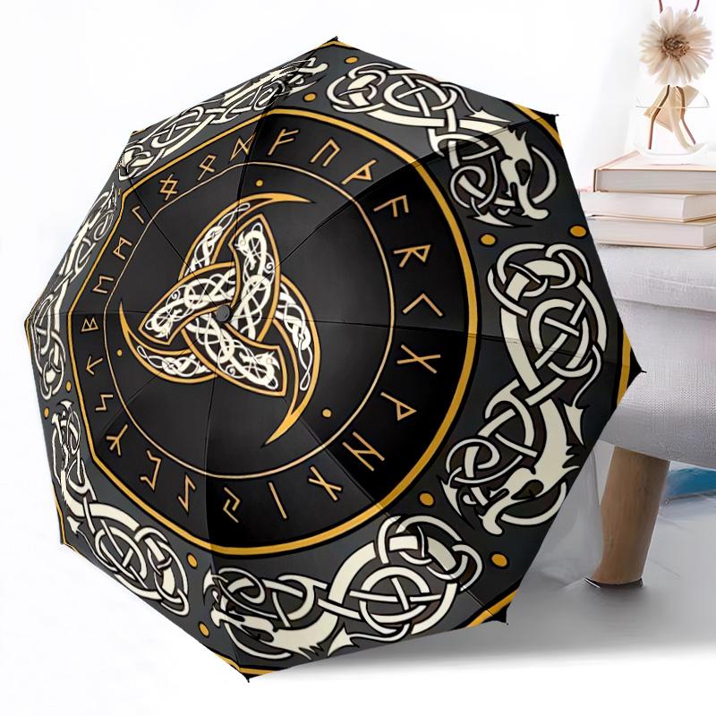 Wolf Viking Symbol Outdoor Automatic Umbrella Compact 8-Rib Lightweight Durable Everyday Carry Umbrella Outdoor Accessory Stylish Gift for Women
