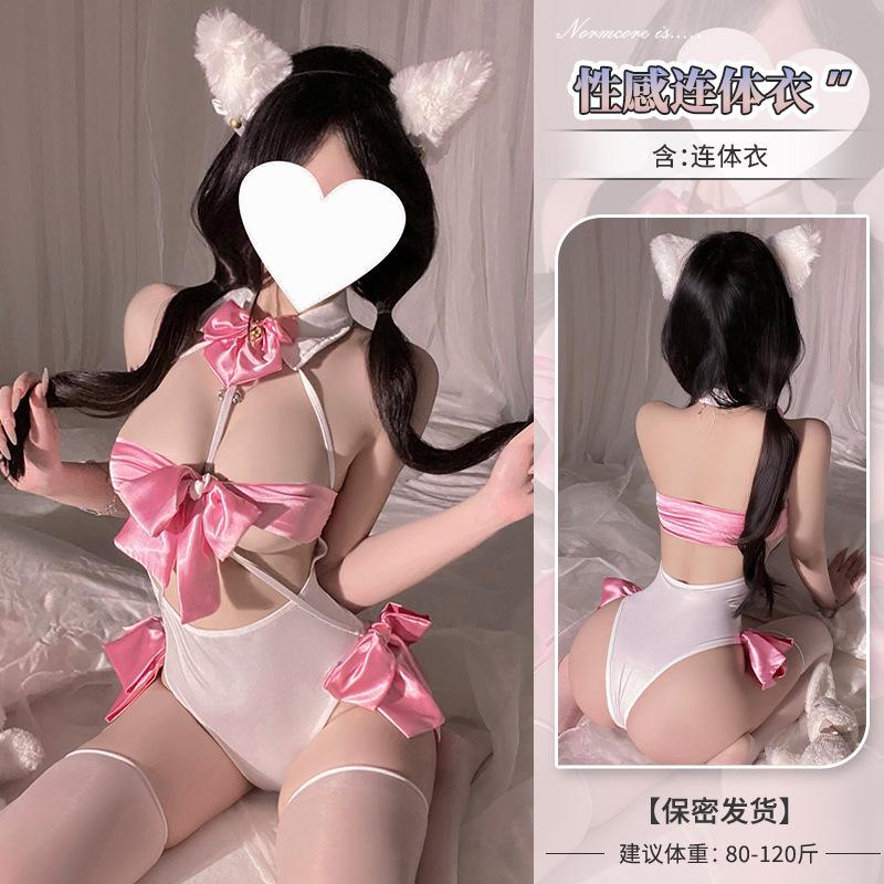 Sexy Cat Girl Open Crotch Pure Desire Jumpsuit Uniform Pajamas Women Rompers Clothing Body Suits Sweet Fashion Women Gun3