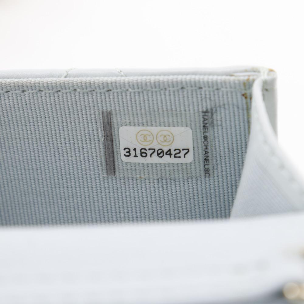 CHANEL Pearl strap flap wallet Shoulder Bag AP1838 Matelasse light blue leather/Fake pearl Women Used