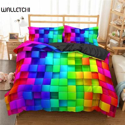 Bettbezug-Set mit Spielzeug-Aufdruck, quadratisch, mit Farbverlaufsblöcken, Bettwäsche-Set für Kinder und Teenager, bunte Ziegelsteine, Spiel, Queen-Bettbezug aus Mikrofaser