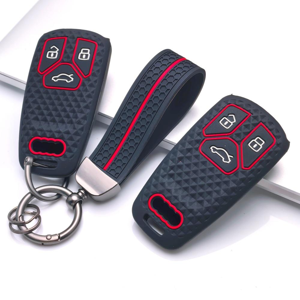Silicone Car Key Fob Cover Case with Wrist Lanyard Keyring Compatible with A4 B9 A5 Q5 Q7 S4 S5 SQ5 TT, Fits A4 A5 Q5 Q7 B9 S4 S5 SQ5 TT TTS