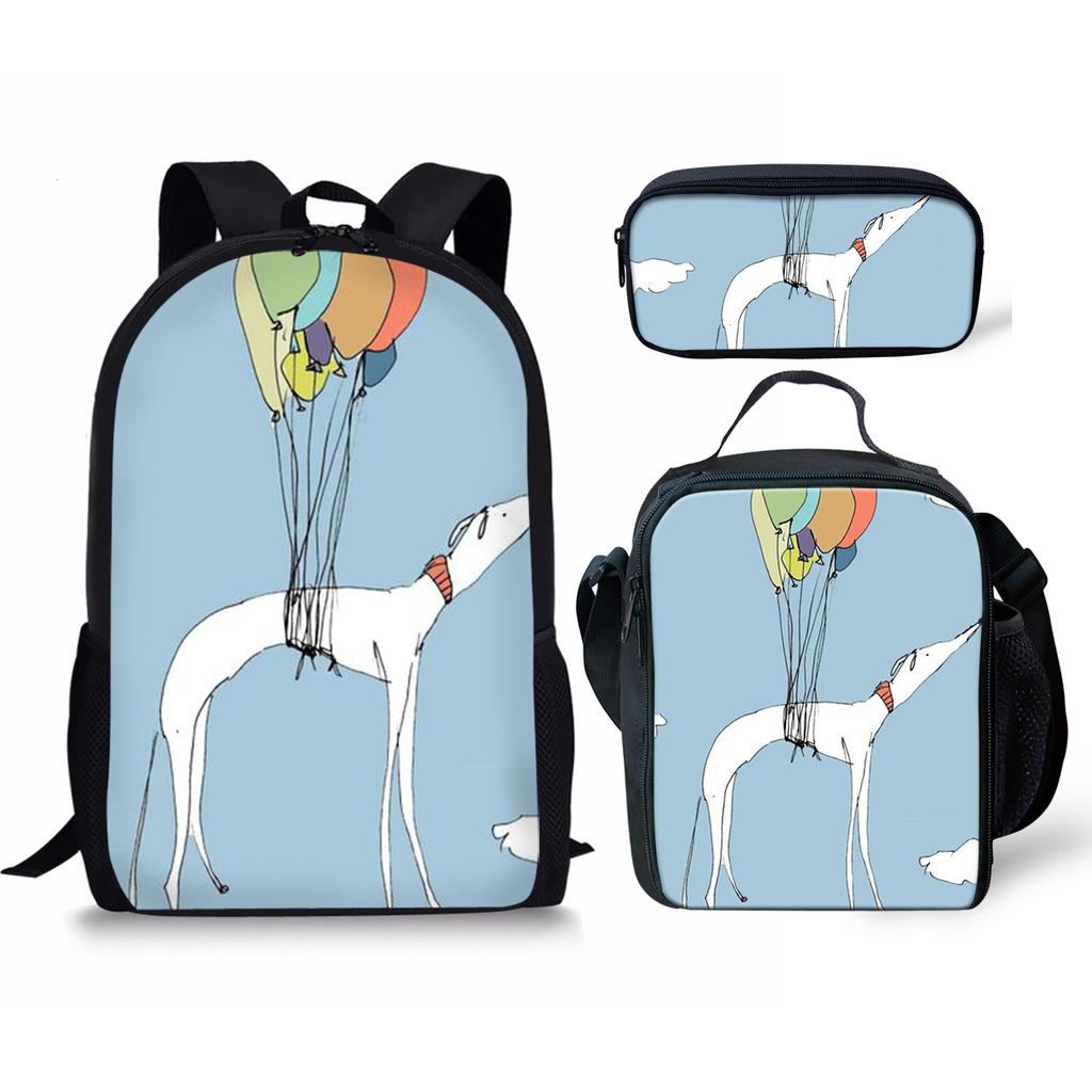 Classic Novelty Funny Cool Grehoud 3D Print 3pcs/Set pupil School Bags Laptop Daypack Backpack Lunch bag Pencil Case