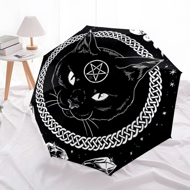 1pc Witchcraft Moon Phase Cat Umbrella with Plastic Handle,Suitable for All Seasons Home Travel Outdoor UmbrellaDD118