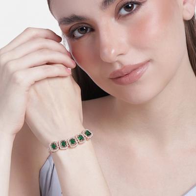Women's Rose Gold Bracelet with Precious Pears and Emerald CZ Crystals