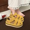 Small leather platform Roman sandals women's 2025 summer Velcro heightening lightweight woven pig cage beach shoes
