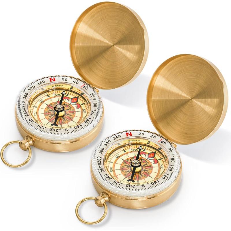 Camping Survival Pocket Compass - Heavy Duty Copper Clamshell Waterproof Glow-in-the-Dark Kids Compass