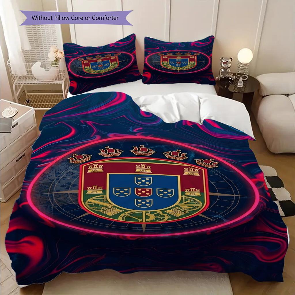 Portugals Football Glory Passion Three-piece Set (1 * Duvet Cover + 2 * Pillowcase, Without Core) Bedding Set Soft and Comfortable