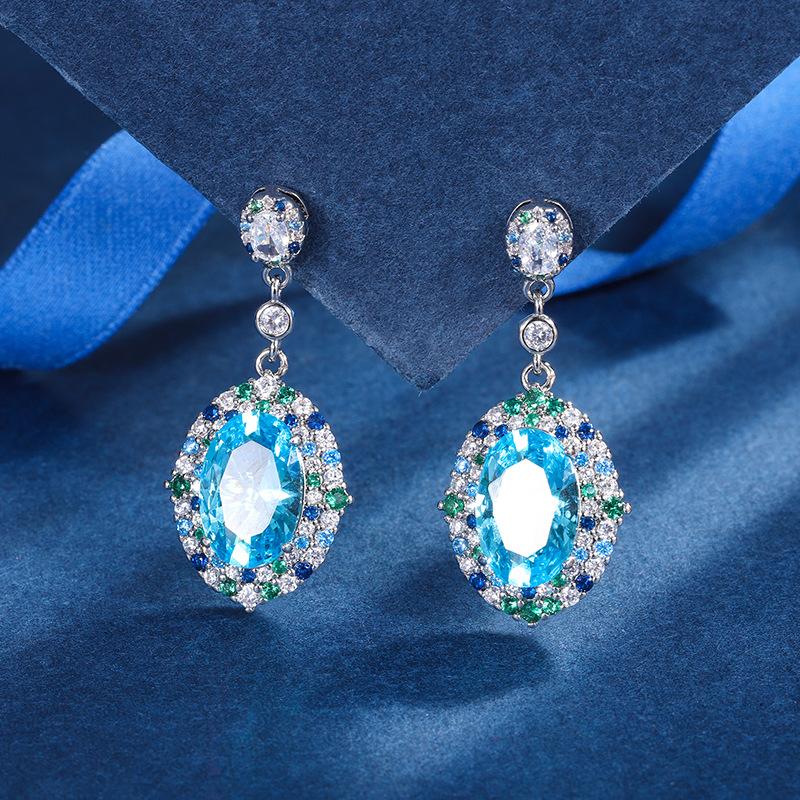 Jewelry Copper Bottom Gold-Plated Simulation Aquamarine Set Denier Birthday Gift Main Stone 13 * 18 8 * 12