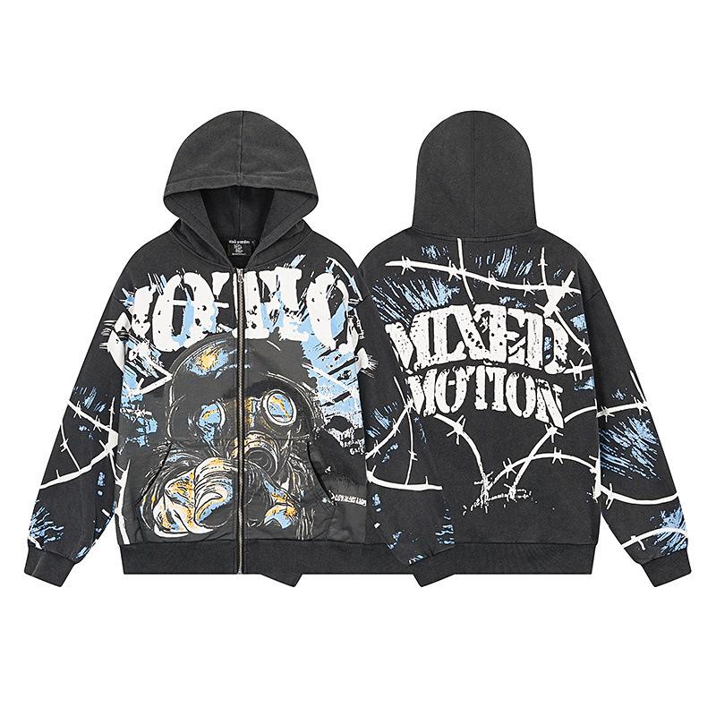 Unisex Rhinestone Zipper Hooded Cardigan & Sweatpants Set with Letter Print.