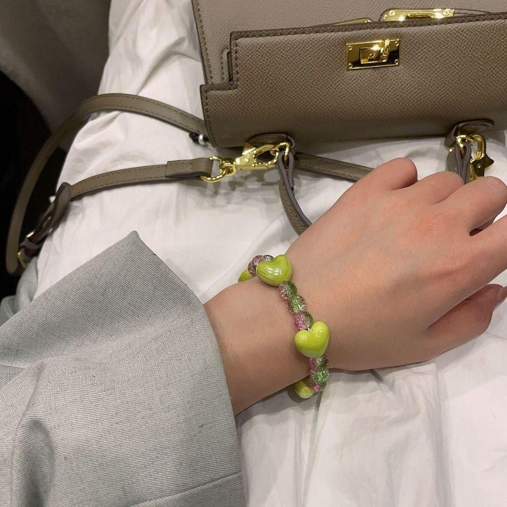 

Green Glass Bead Bracelets Dopamine Choker Chains Heart Choker Necklace Summer