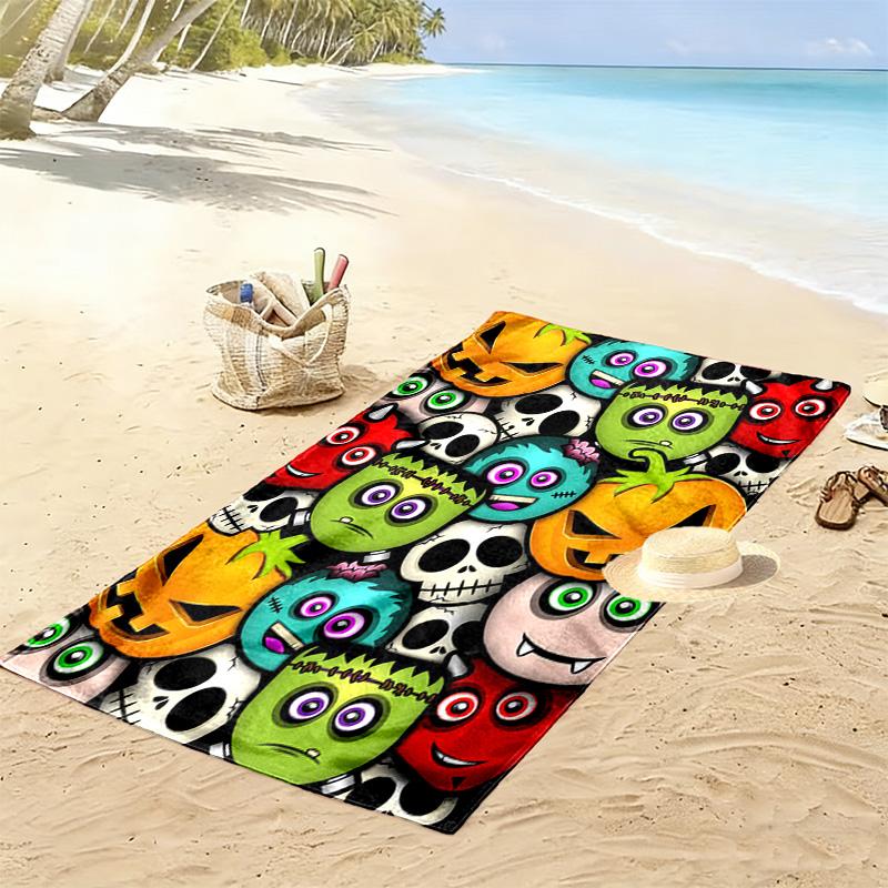 Colorful Halloween Cartoon Monsters 2D Flat Print Beach Towel, Large Soft Quick Dry Towel for Beach Camping SwimmingZSTJ0915348