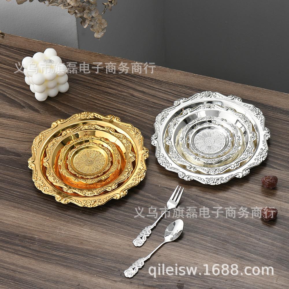 European Retro Metal Carved Coaster: Small Plate for Tea, Dessert, Aromatherapy, Candle, Jewelry Storage