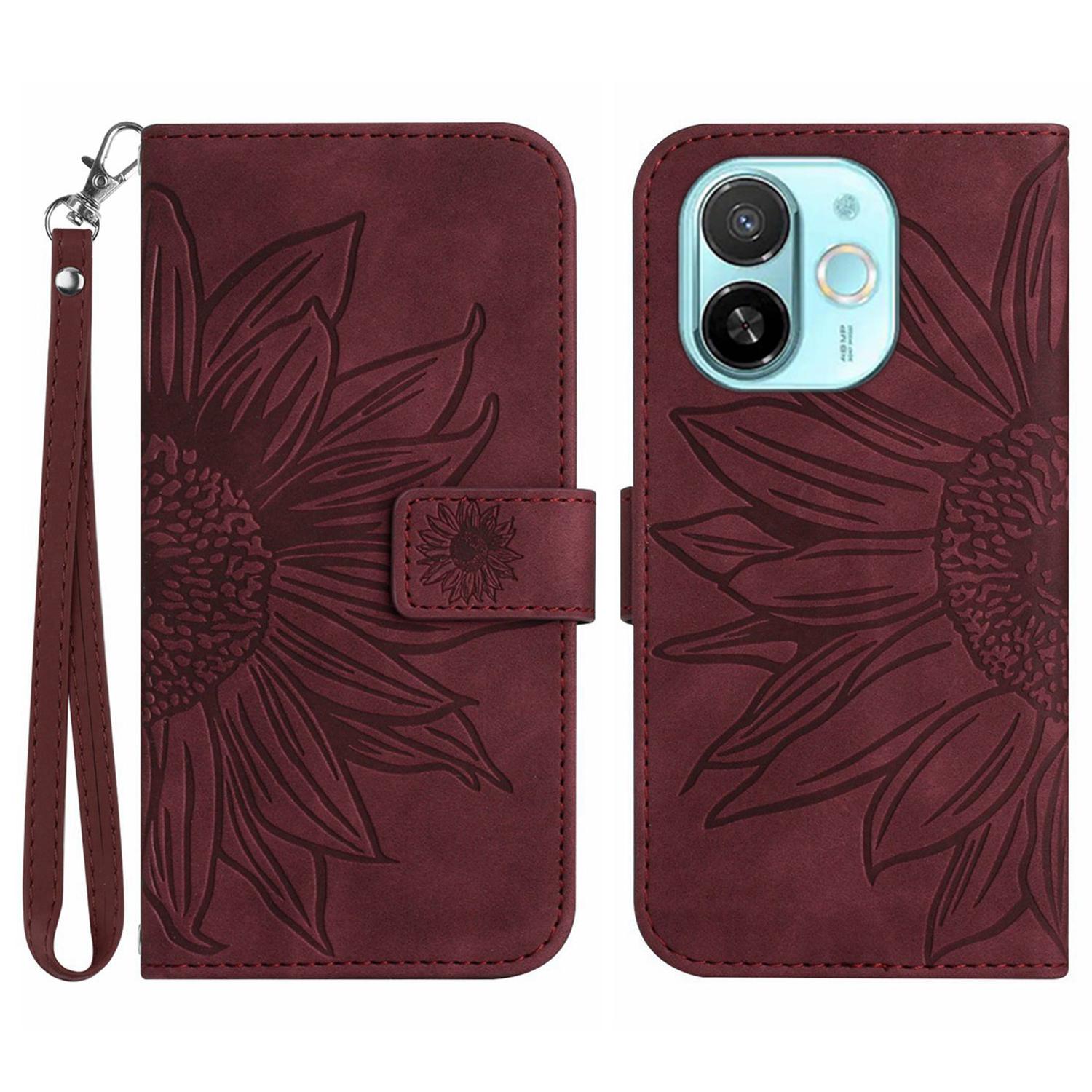 

For TECNO Spark 30C 5G/Pop 9 5G Case Sunflower Imprint Leather Wallet Phone Cover with Wrist Strap G